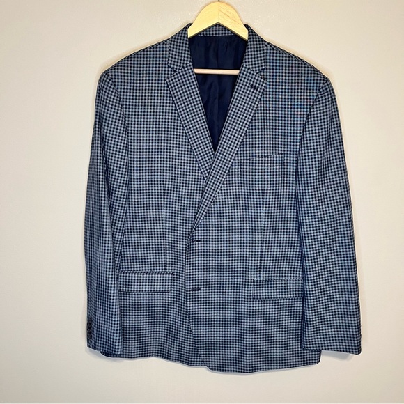 Michael Kors Men’s Sports Coat Blazer Navy and Blue Check Size 50R - Picture 4 of 14